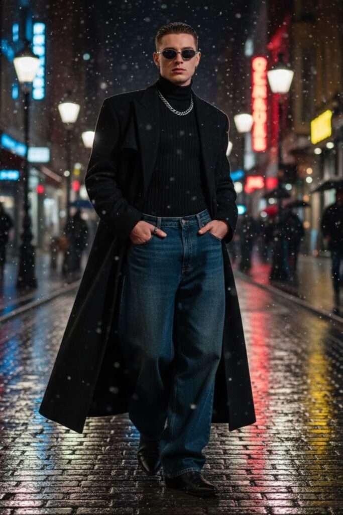 Turtleneck with Trench Coat and Baggy Jeans