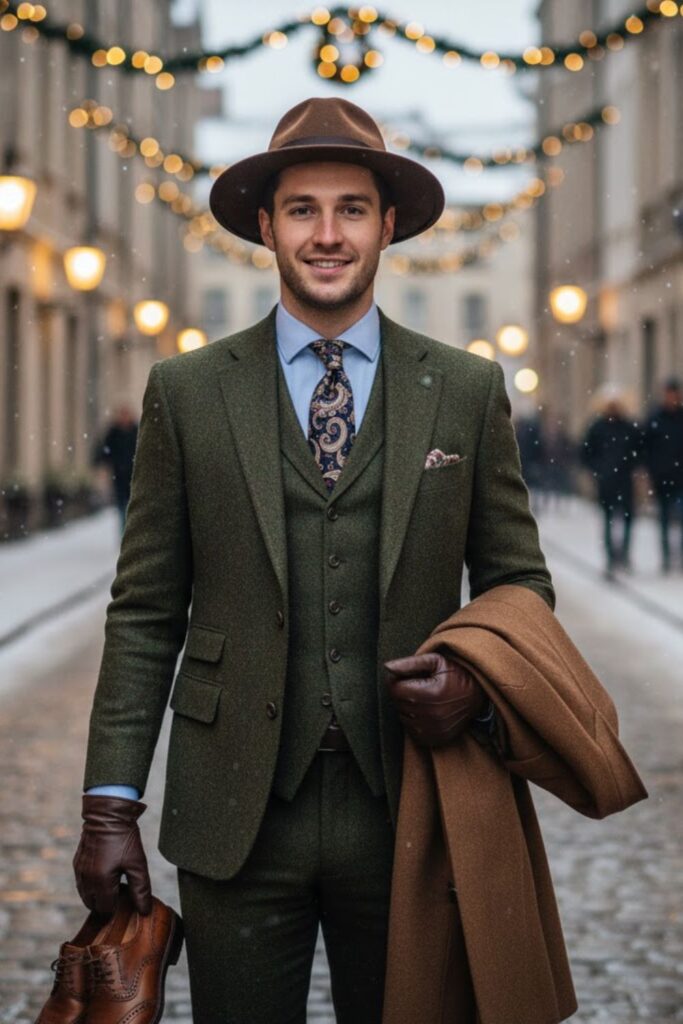 Tweed Suit with Silk Tie