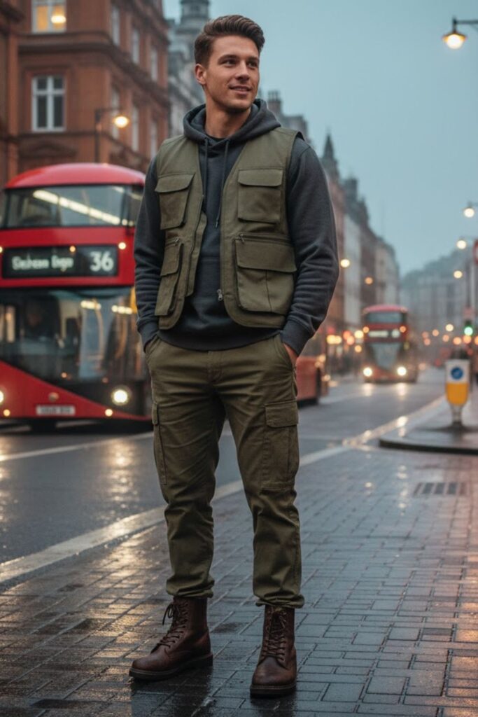 Utility Vest with Hoodie and Cargo Trousers