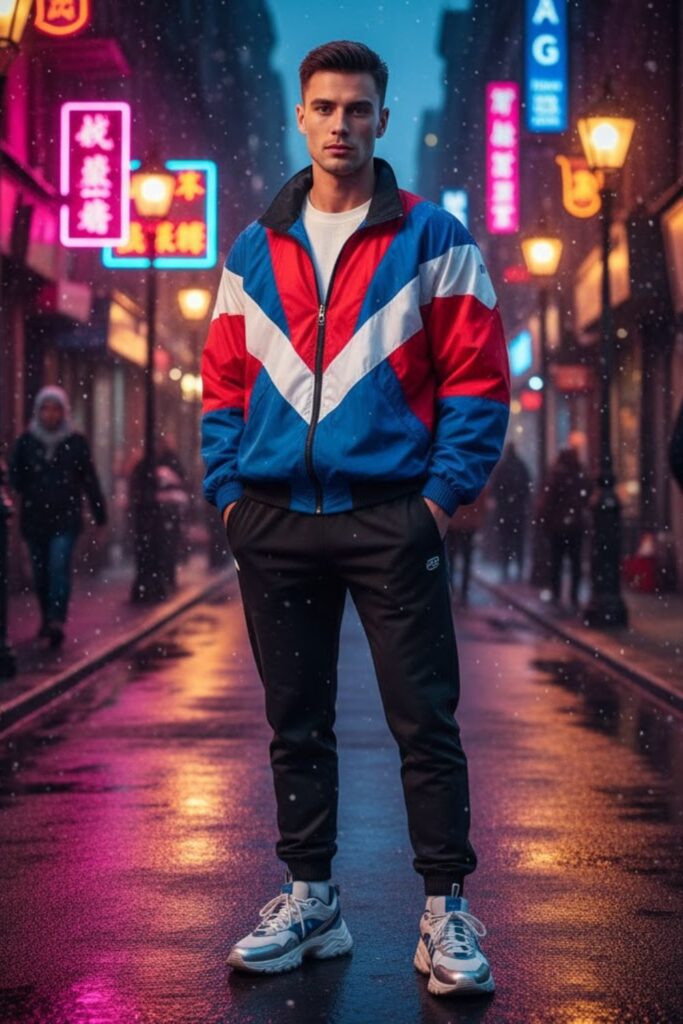 Vintage Windbreaker with T-Shirt and Joggers