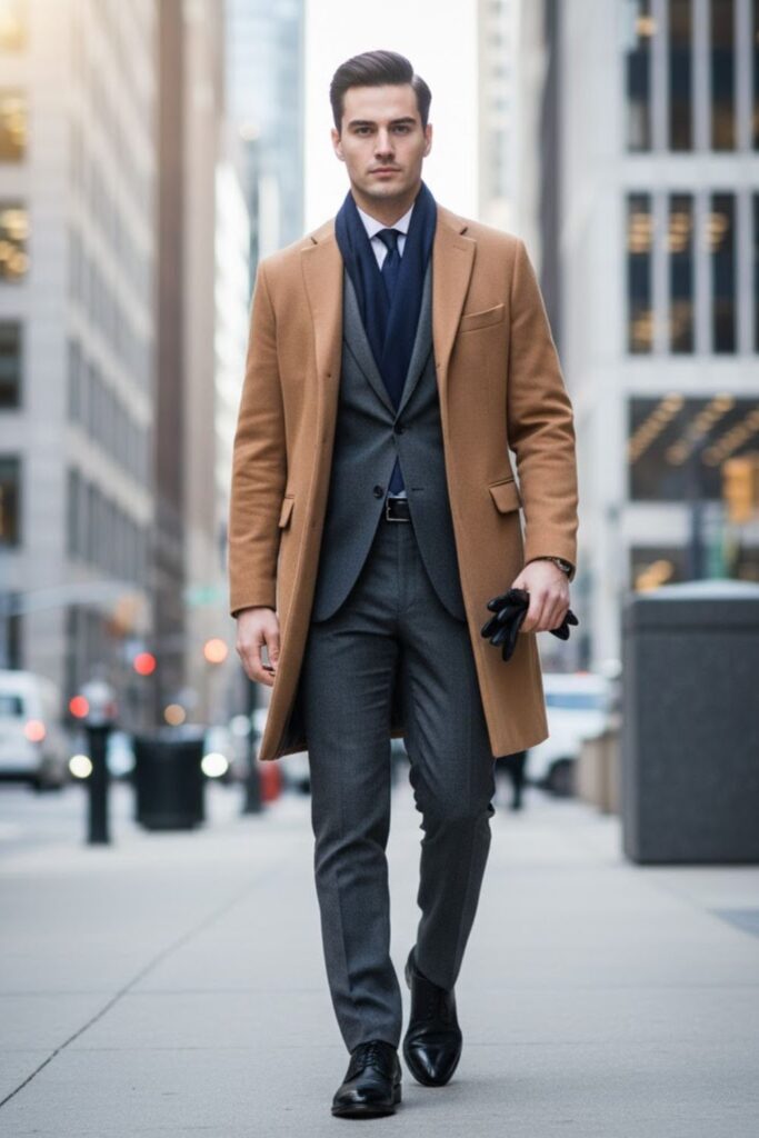 Wool Suit with Overcoat and Gloves