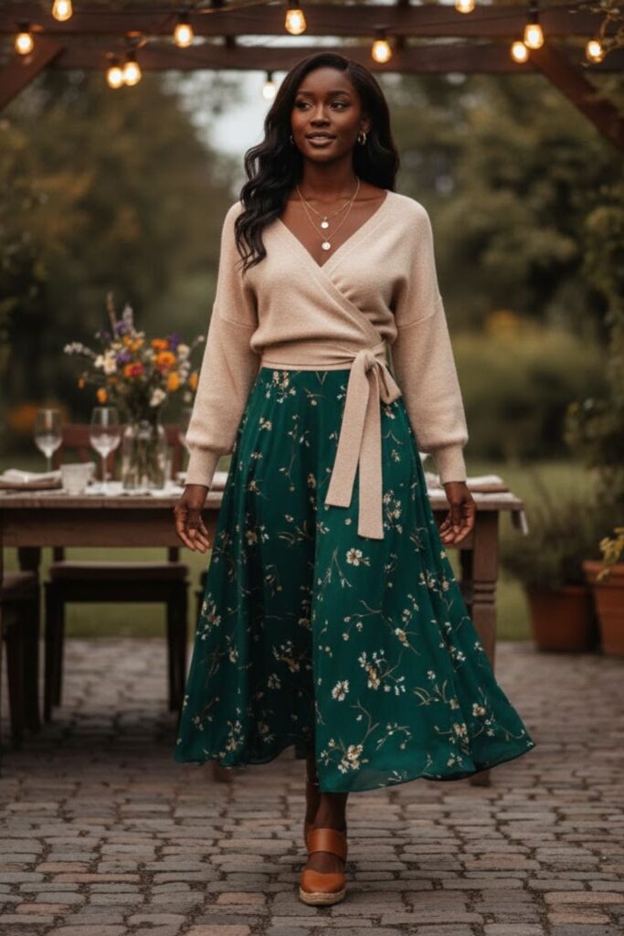 Wrap Sweater with Midi Skirt