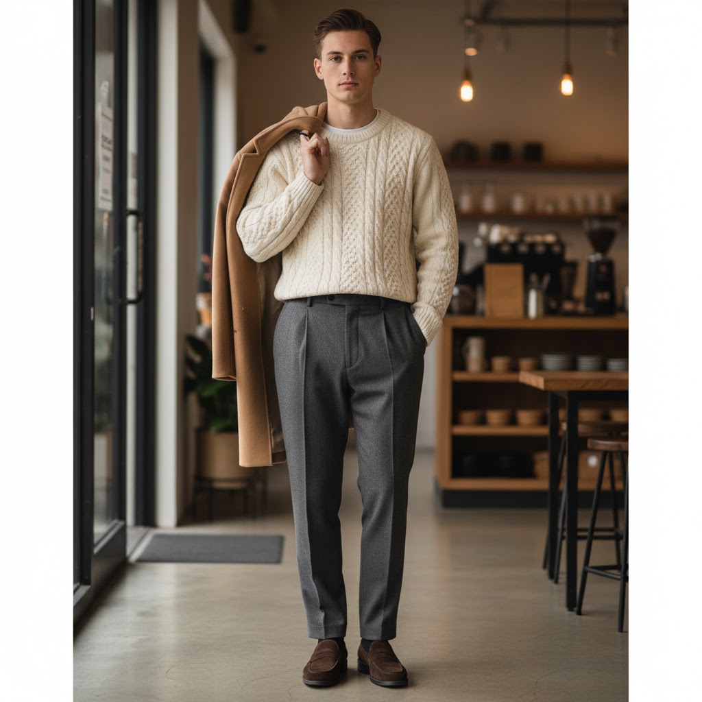 Knit Sweater with Pleated Trousers