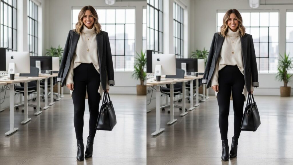 15 Black Leggings Outfit Winter Office Ideas