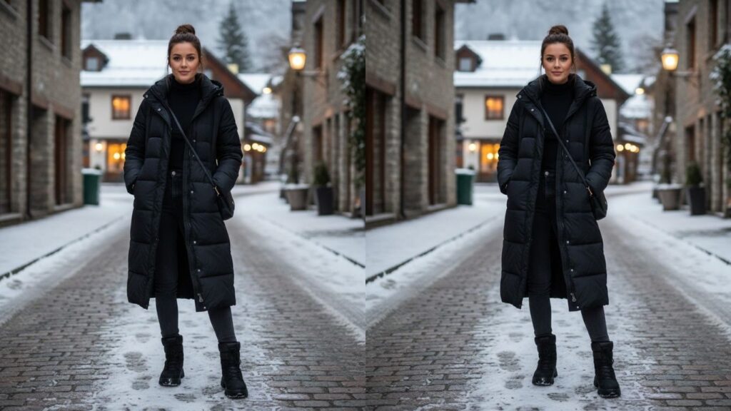 15 Long Black Puffer Coat Outfits 