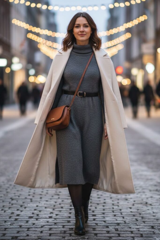 Ankle Boots with Knit Dress and Belt