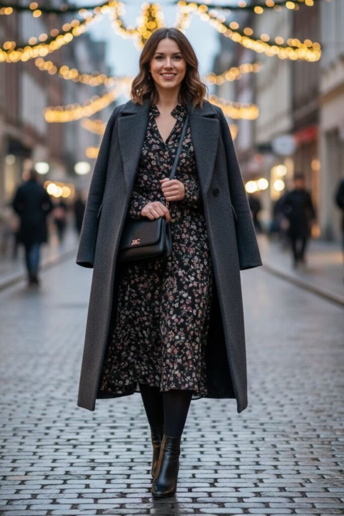 Ankle Boots with Midi Dress and Coat