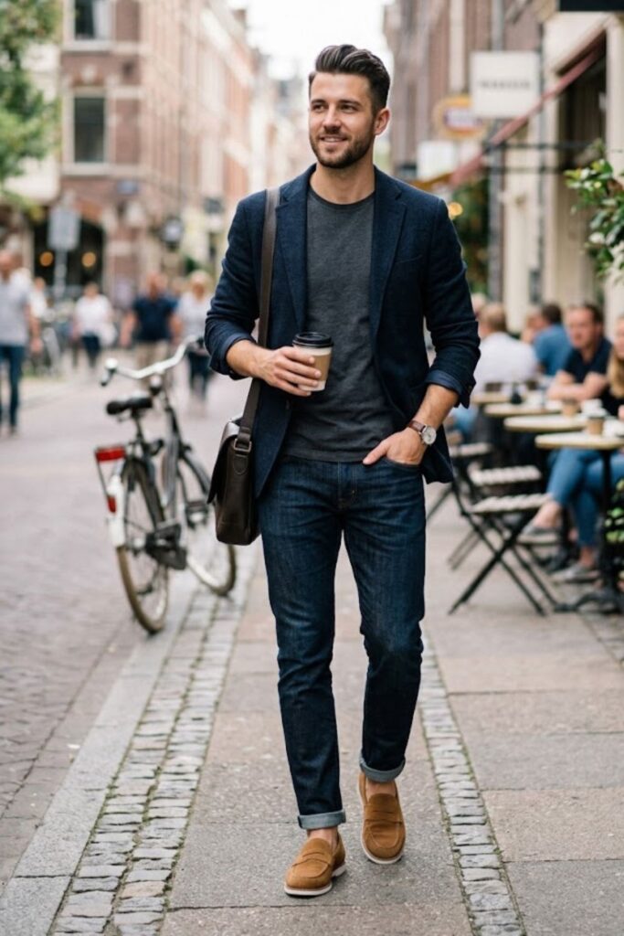 8. Casual Blazer with T-Shirt and Jeans