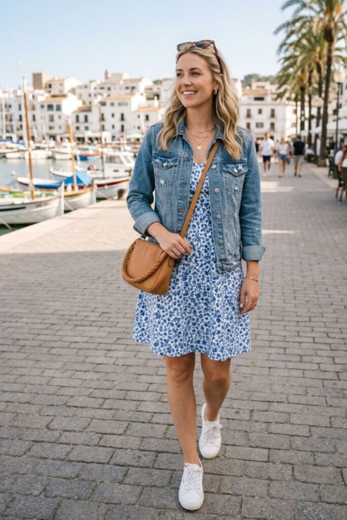 Casual Sundress with Denim Jacket