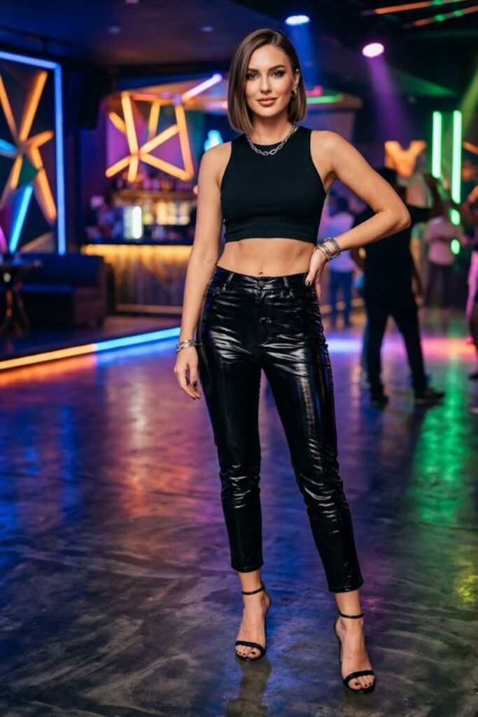  Crop Top with High-Waisted Leather Pants