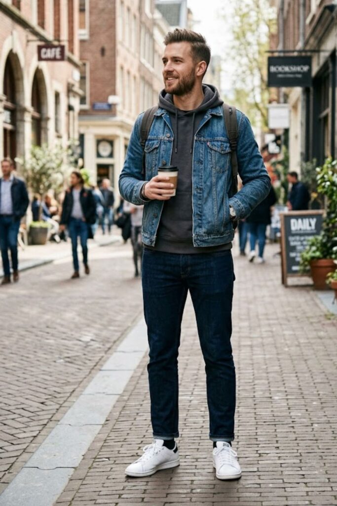 Denim Jacket with Hoodie and Jeans
