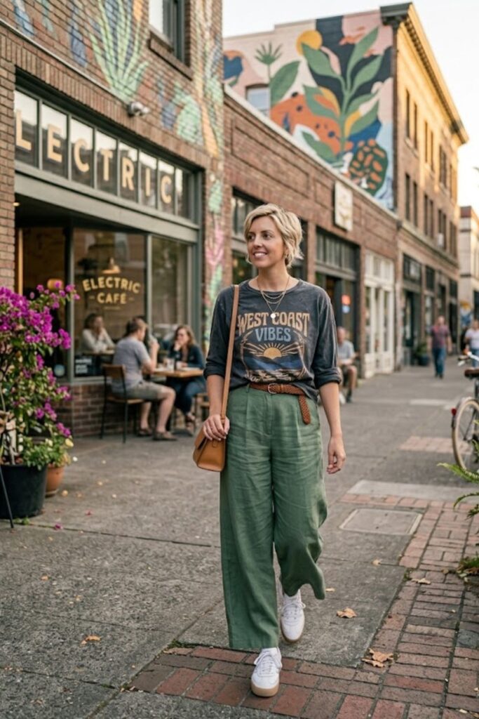Graphic Tee with Wide-Leg Pants
