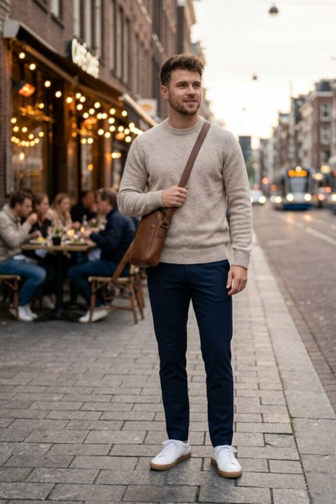 Knit Sweater with Slim Trousers