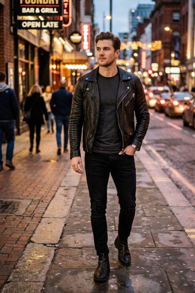 Leather Jacket with Black Jeans