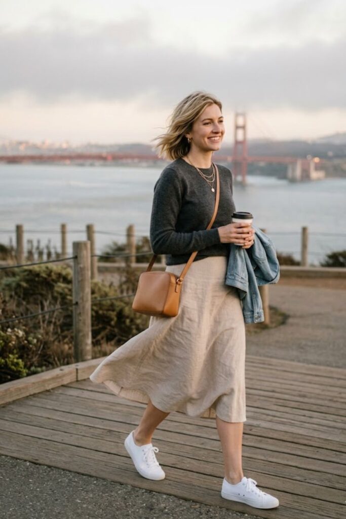 Lightweight Sweater with a Midi Skirt