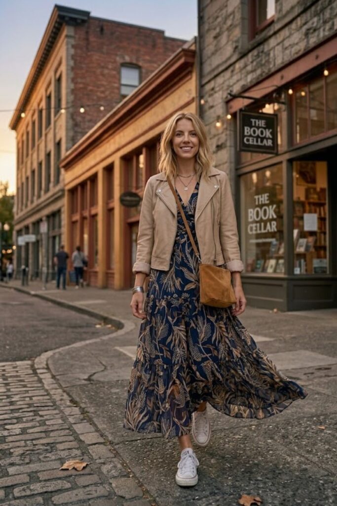 Maxi Dress with a Leather Jacket