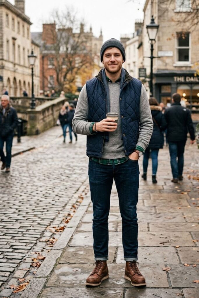 Quilted Vest with Long-Sleeve Shirt