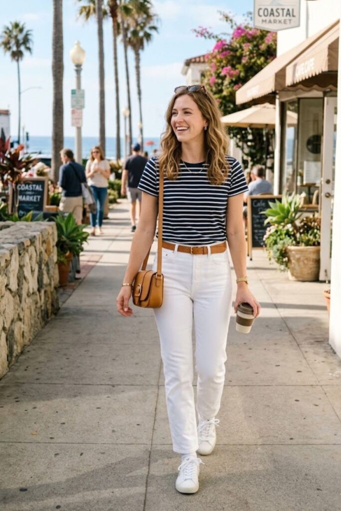 Striped Tee with White Jeans