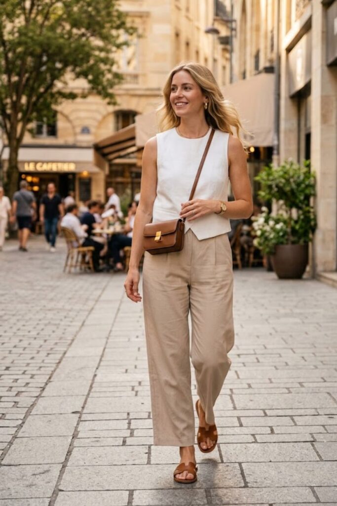 Boxy Vest with Wide Travel Trousers