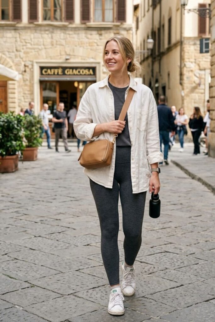  Button-Up Shirt with Leggings