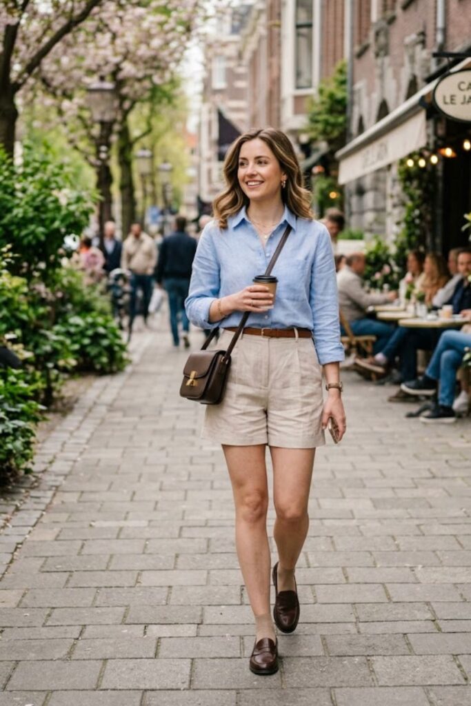  Button-Up Shirt with Tailored Shorts