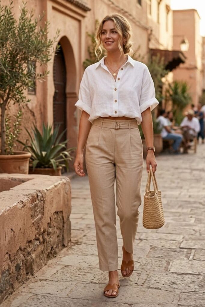 Cropped Button-Up with High-Waist Trousers