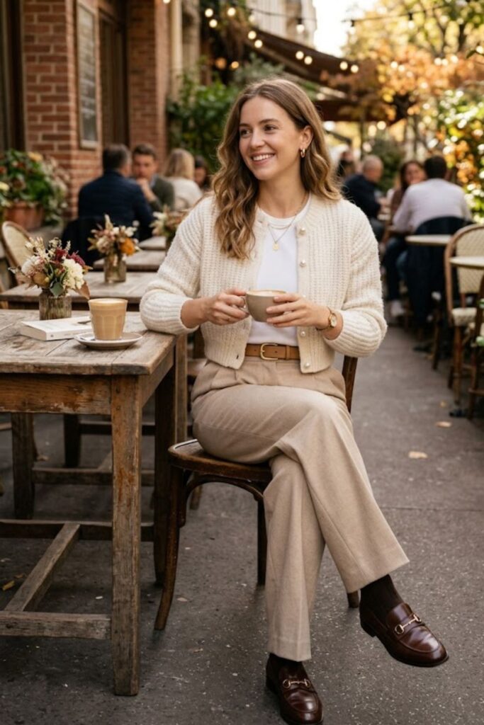  Cropped Cardigan with High-Waist Pants