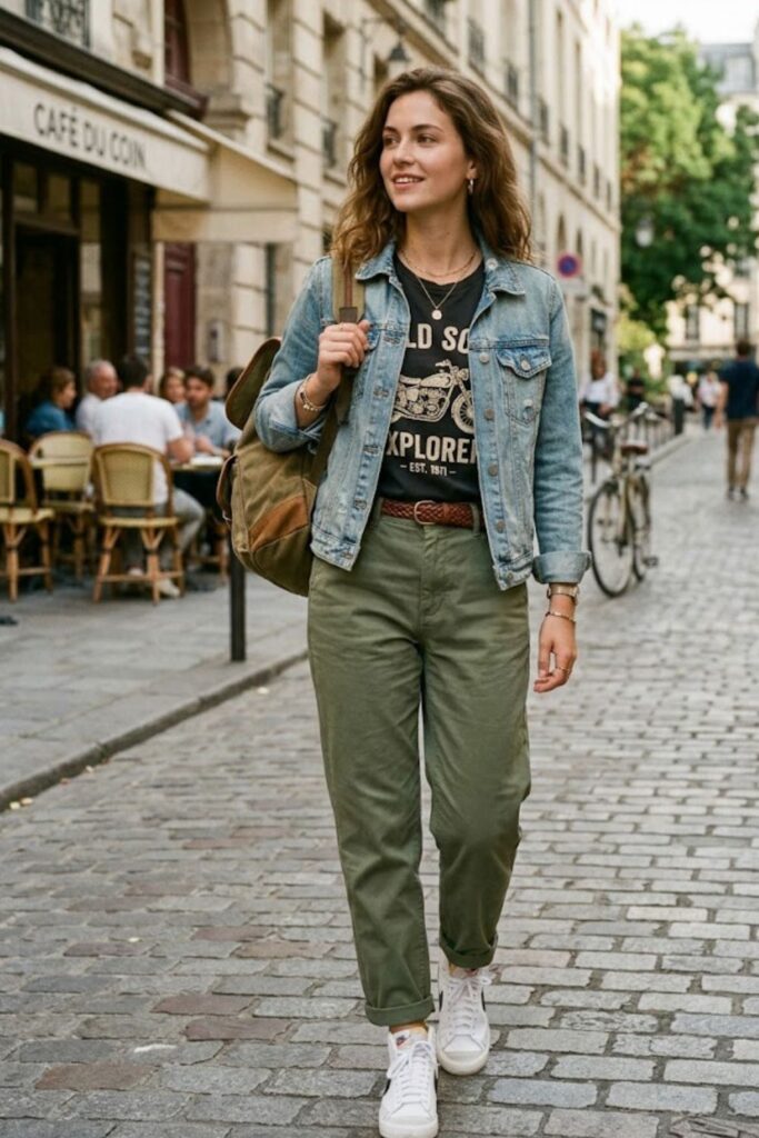 Denim Jacket with Graphic Tee