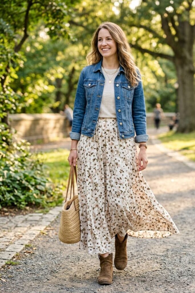 Denim Jacket with Maxi Skirt