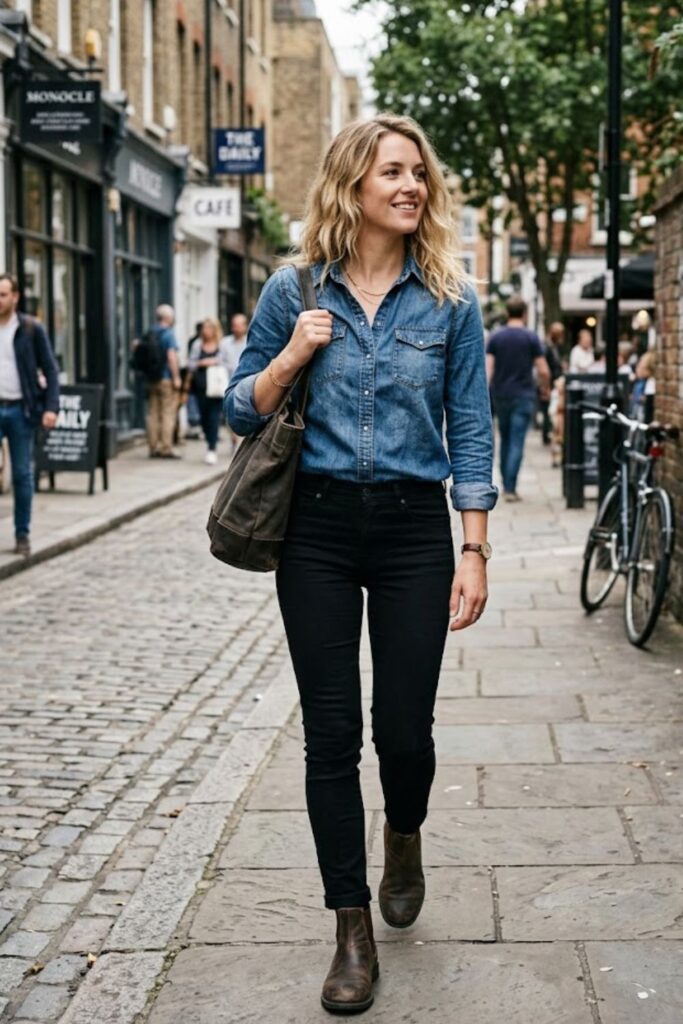 Denim Shirt with Black Jeans