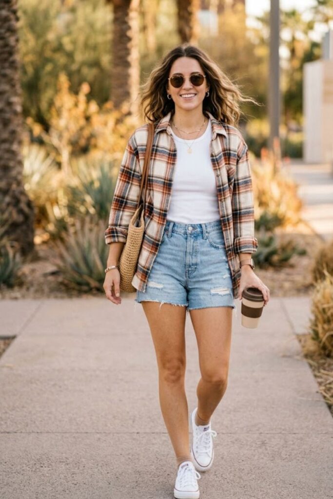 Flannel Shirt with Denim Shorts