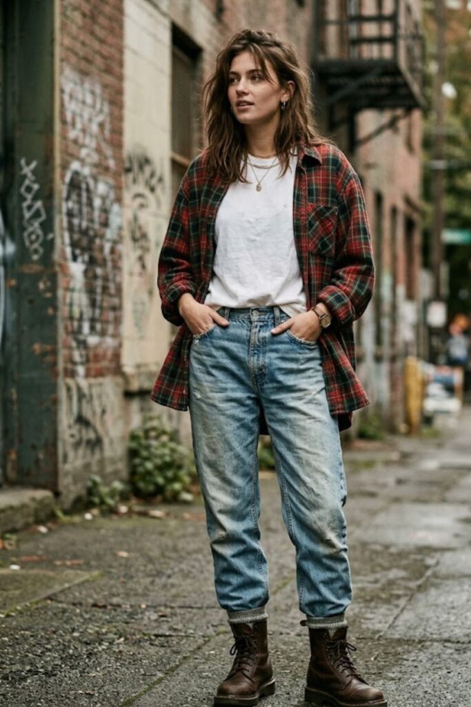 Flannel Shirt with White Tee and Jeans