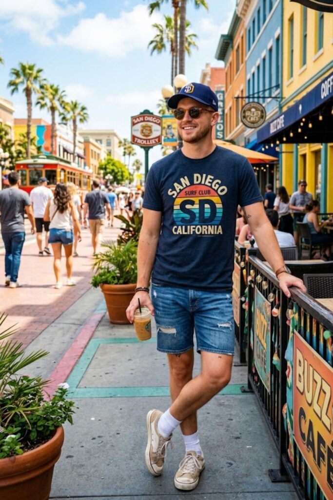 Graphic Tee with Denim Shorts