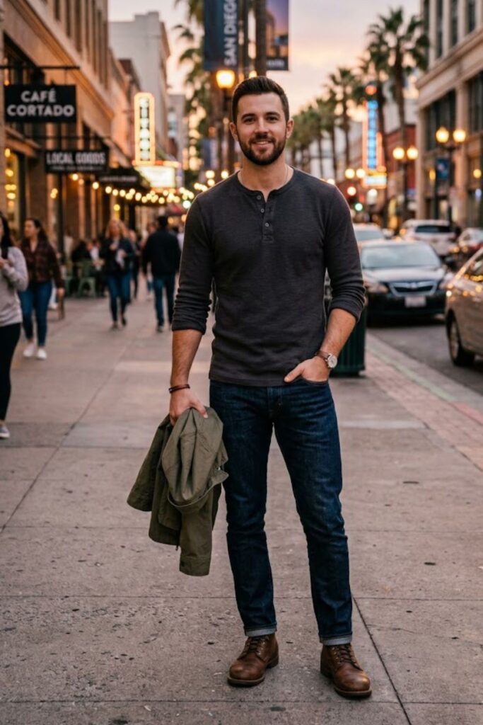 Henley Shirt with Slim Jeans