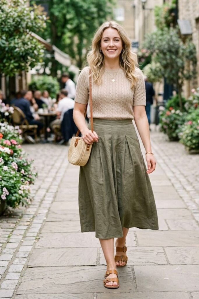  Knit Top with Midi Skirt