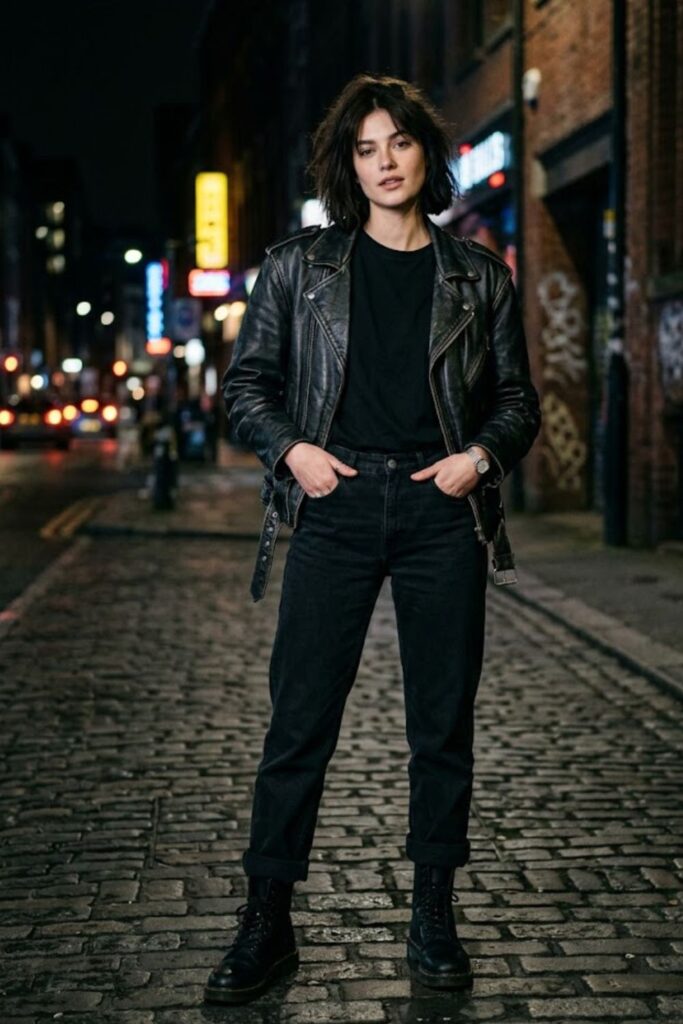 Leather Jacket with Black Jeans