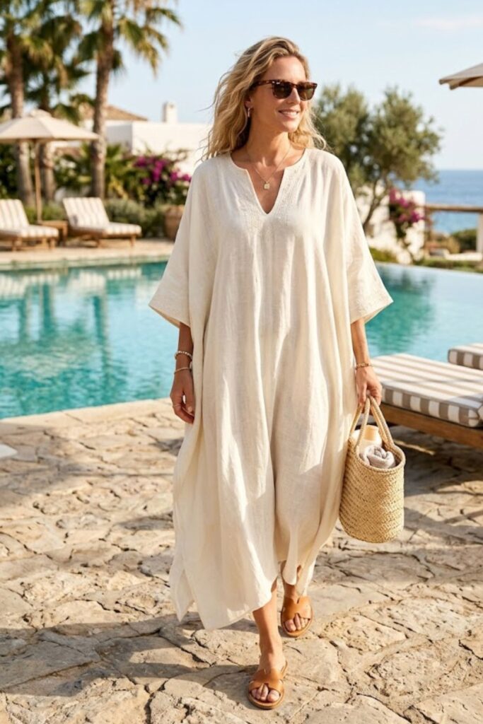 Lightweight Kaftan with Flat Sandals