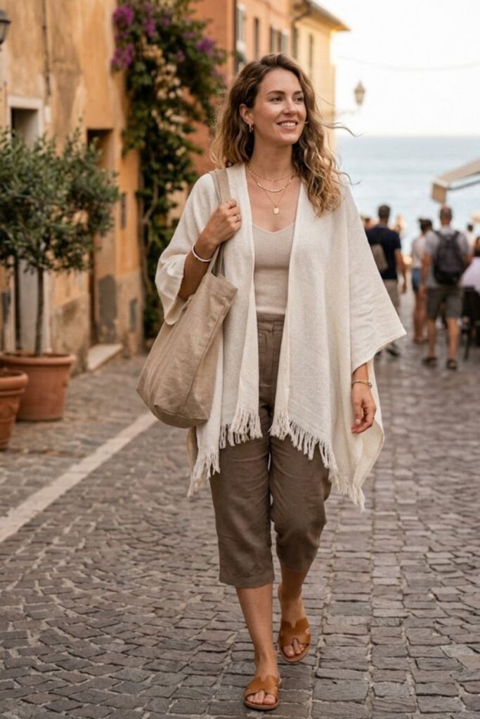Lightweight Poncho with Tank and Capri Pants