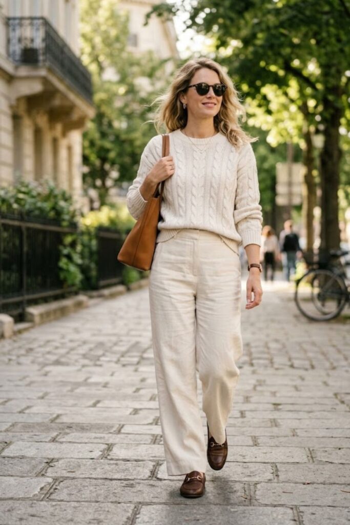 Lightweight Sweater with Linen Trousers