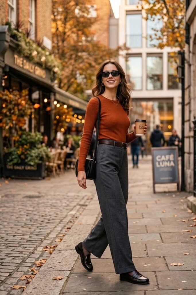 Long Sleeve Top with Wide-Leg Pants