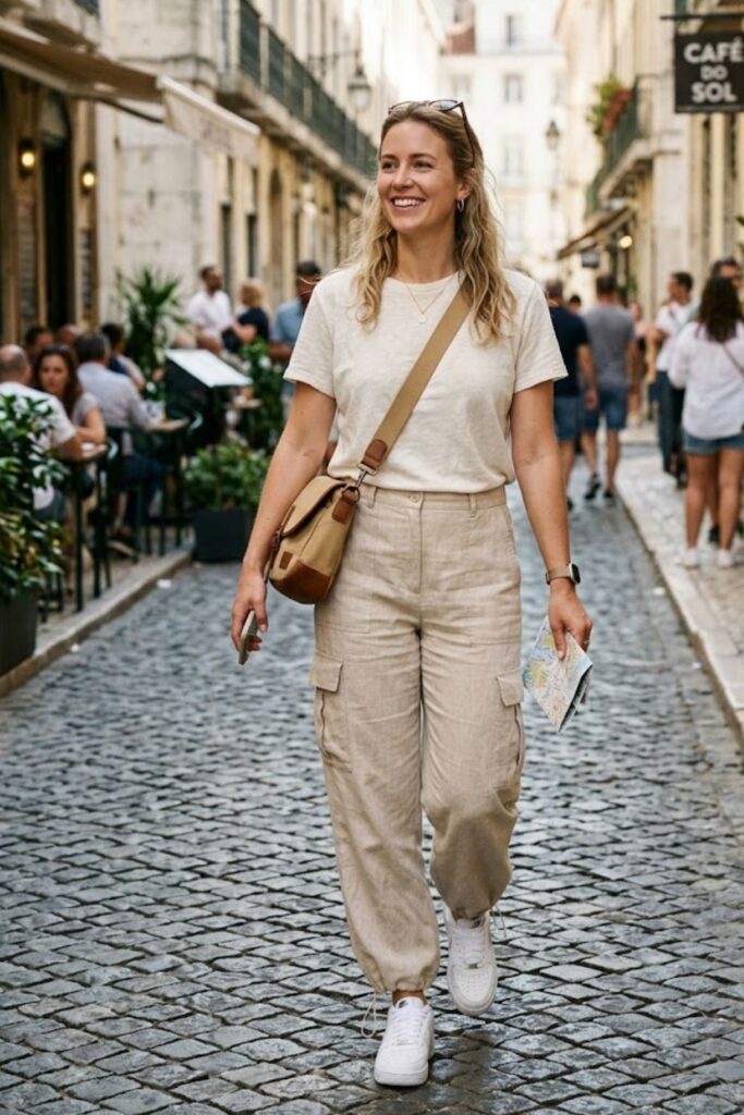 Loose Tee with Linen Cargo Pants