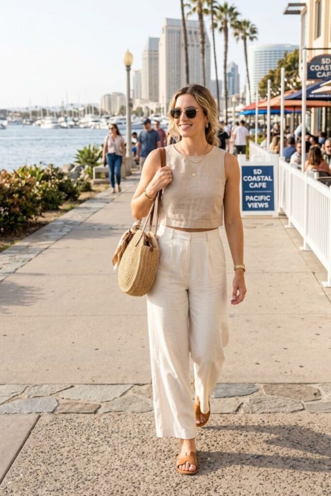 Neutral Crop Top with Wide-Leg Pants