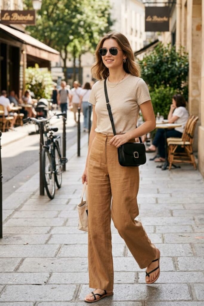 Neutral Tee with Wide Pants