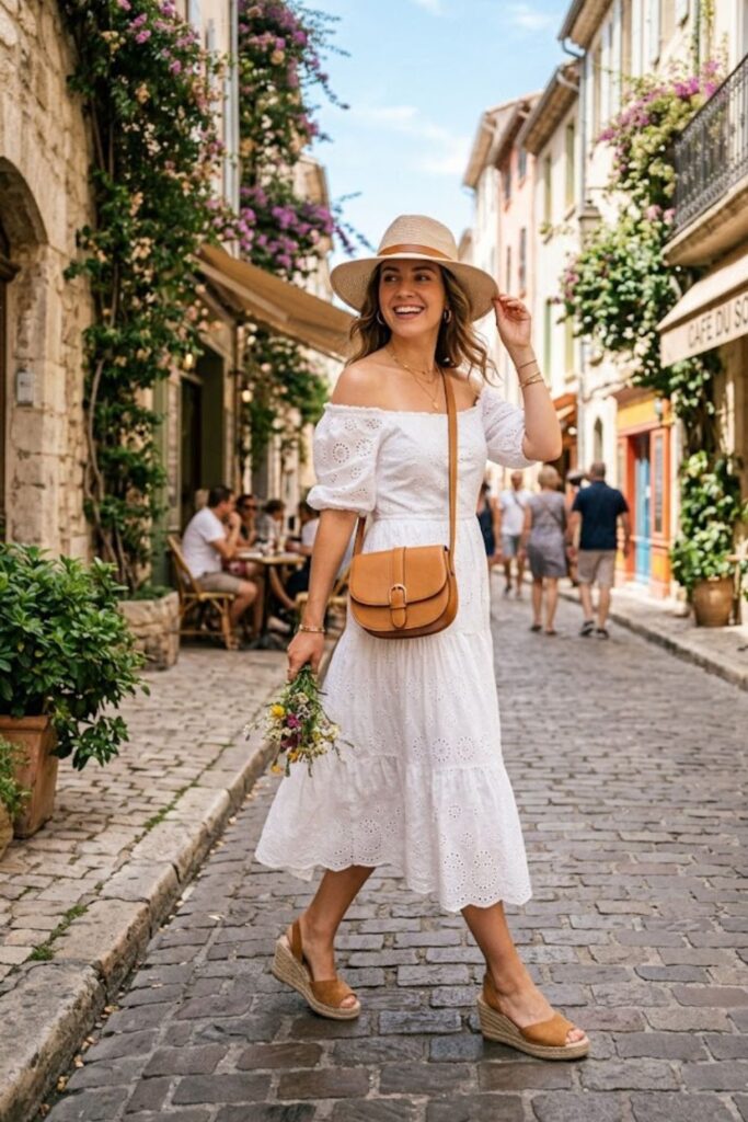 Off-Shoulder Dress with Wedges