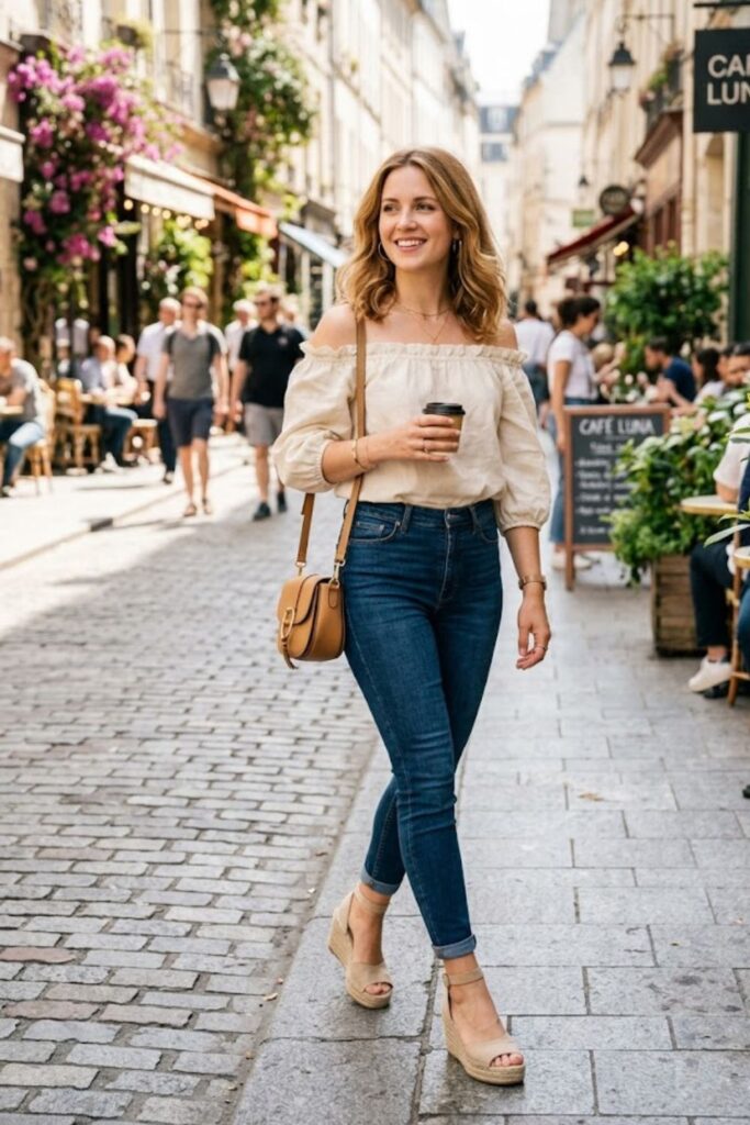  Off-Shoulder Top with Jeans