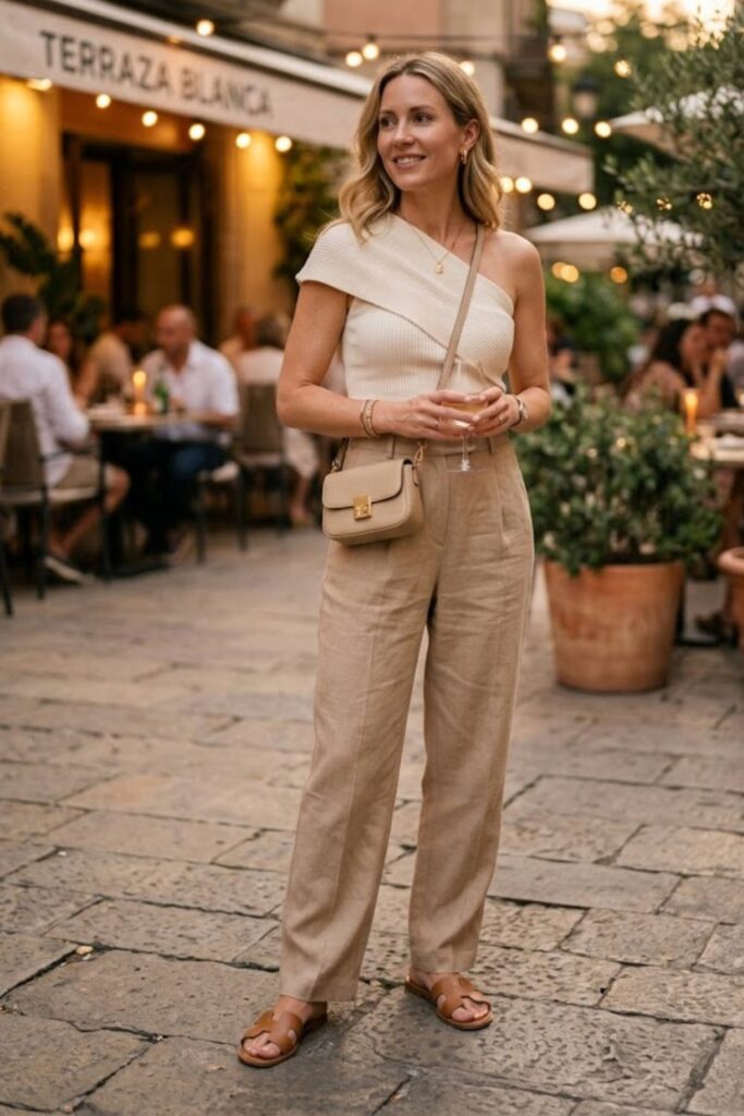 One-Shoulder Top with Relaxed Pants