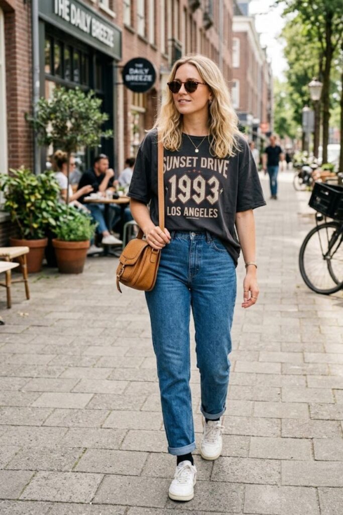  Oversized Graphic Tee with Straight Jeans