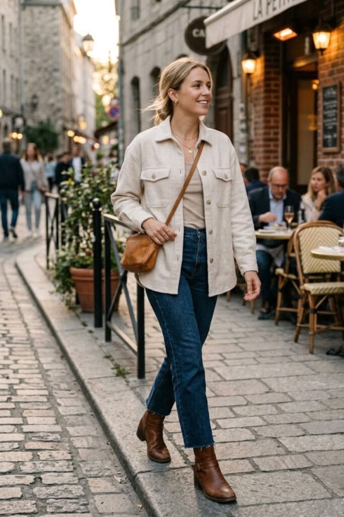 Shacket with Tank and Straight-Leg Jeans