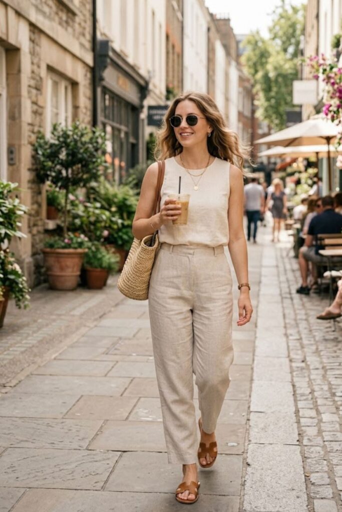 Sleeveless Blouse with Linen Pants