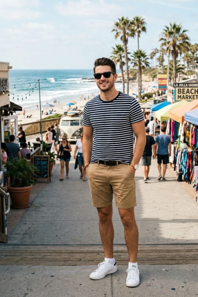Striped T-Shirt with Chino Shorts